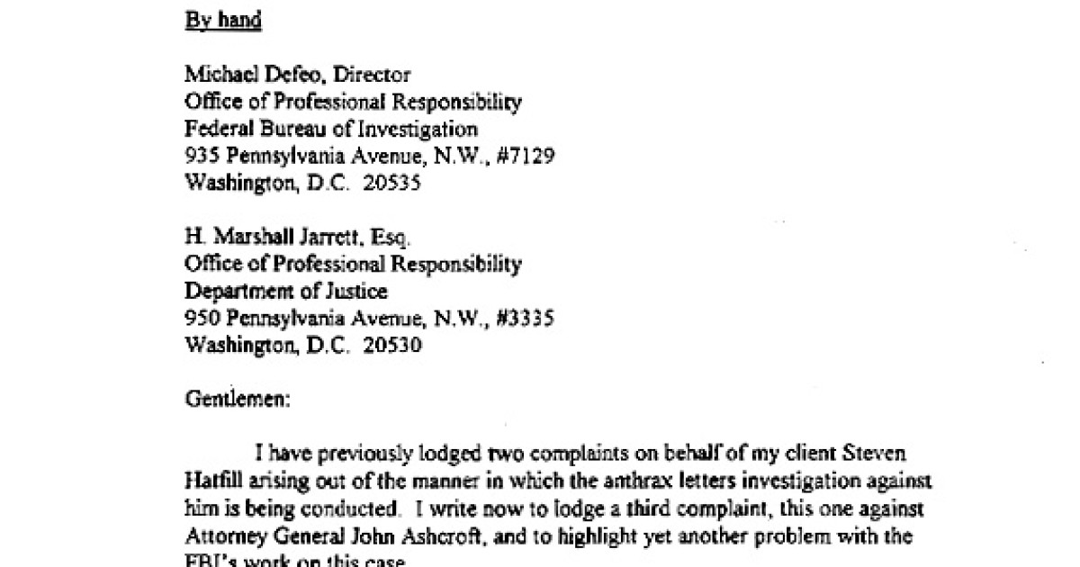 Glasberg Letter to FBI/DoJ, August 21, 2002