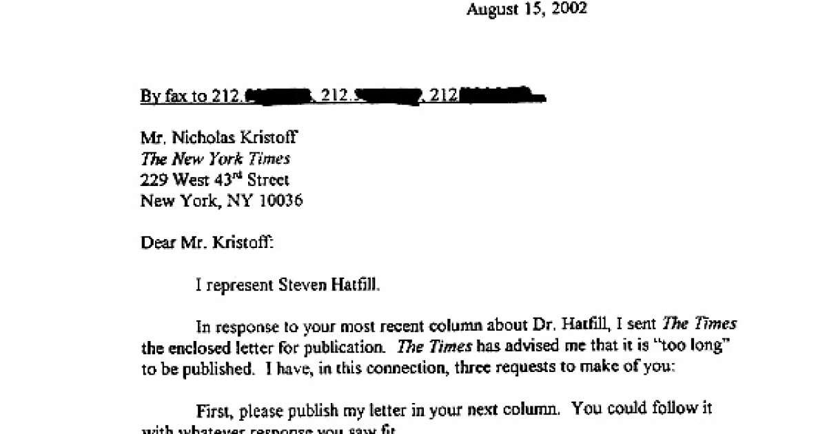 Glasberg Letter to Kristof, August 15, 2002