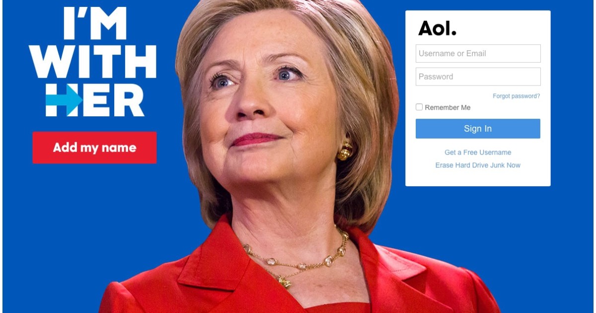 Hillary Reaches Base With AOL Login Page Ad
