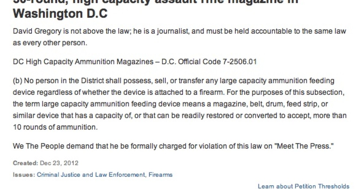W.H. Petition: 'Press Charges Against David Gregory' for Breaking D.C. Gun Laws