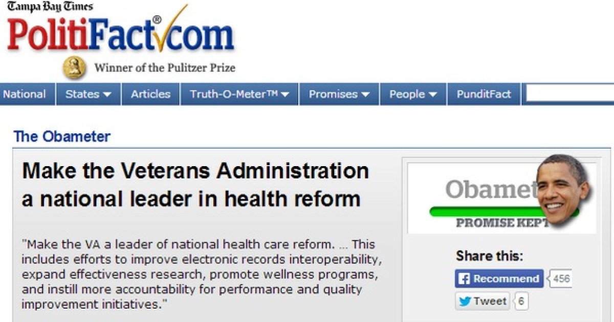PolitiFact on Obama's Efforts to Reform the VA: 'Promise Kept' UPDATE