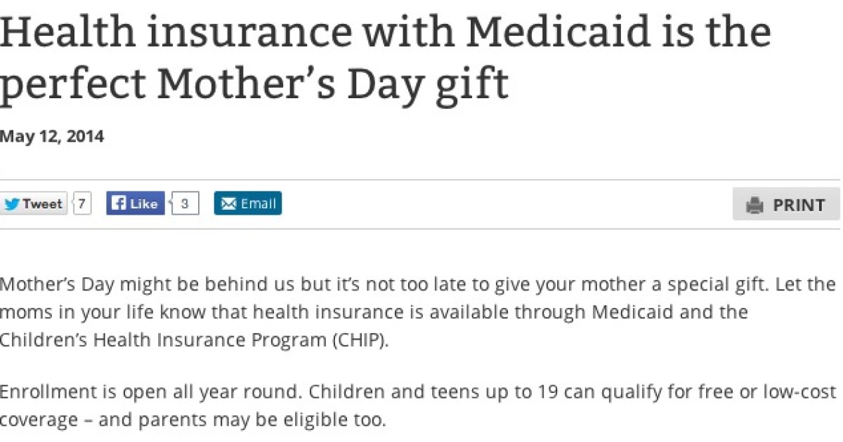 Healthcare.gov: 'Health Insurance With Medicaid Is The Perfect Mother's Day Gift'
