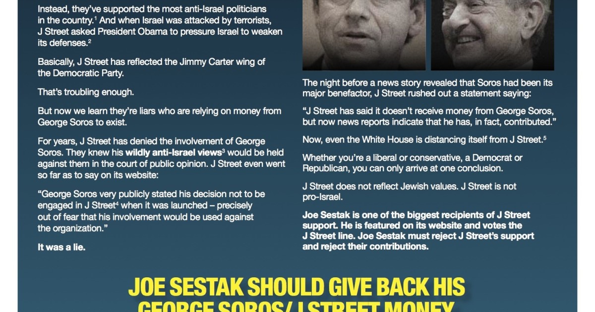 RJC Ad Connects Soros and Sestak