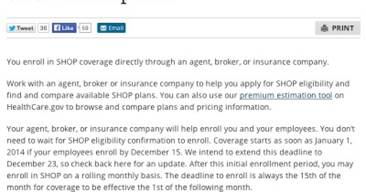 Obamacare Website Scrubs References to Online Functions of SHOP