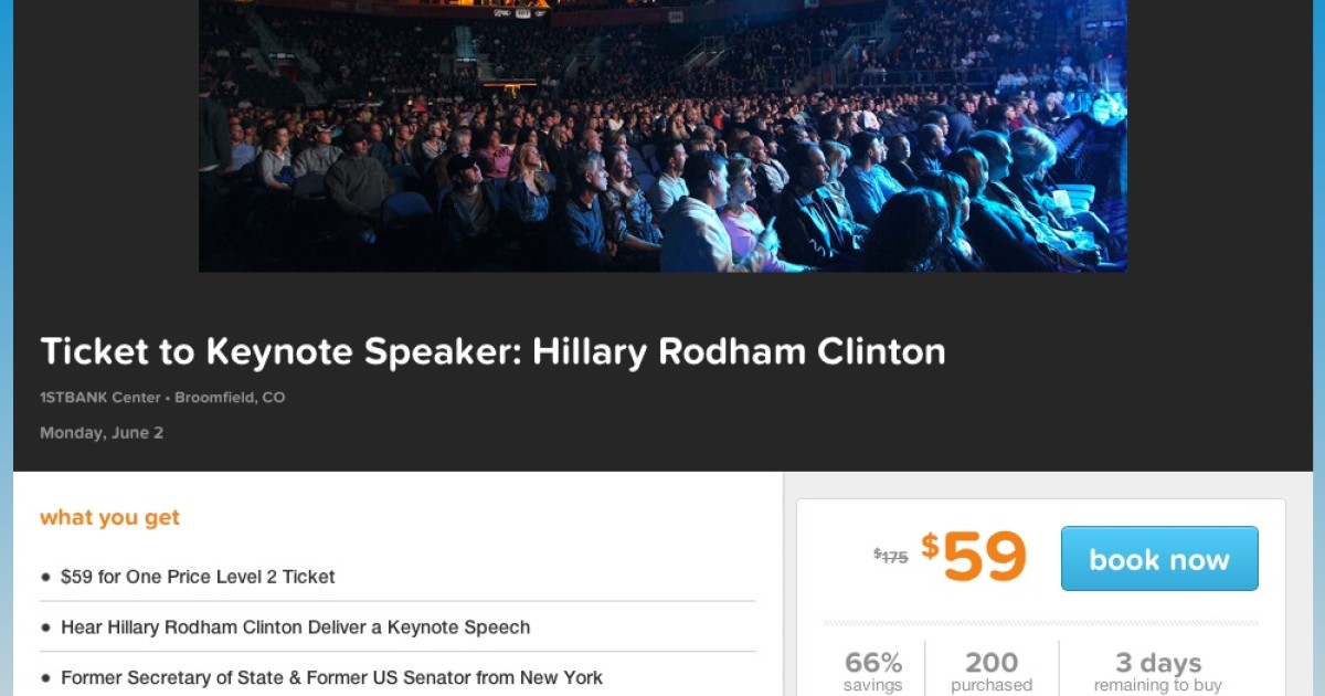 Tickets to Hillary Speech On Sale, 66% Off
