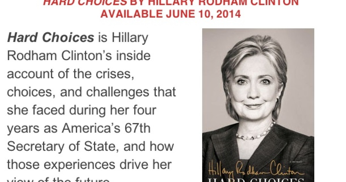 Hillary Book to Be Called 'Hard Choices'