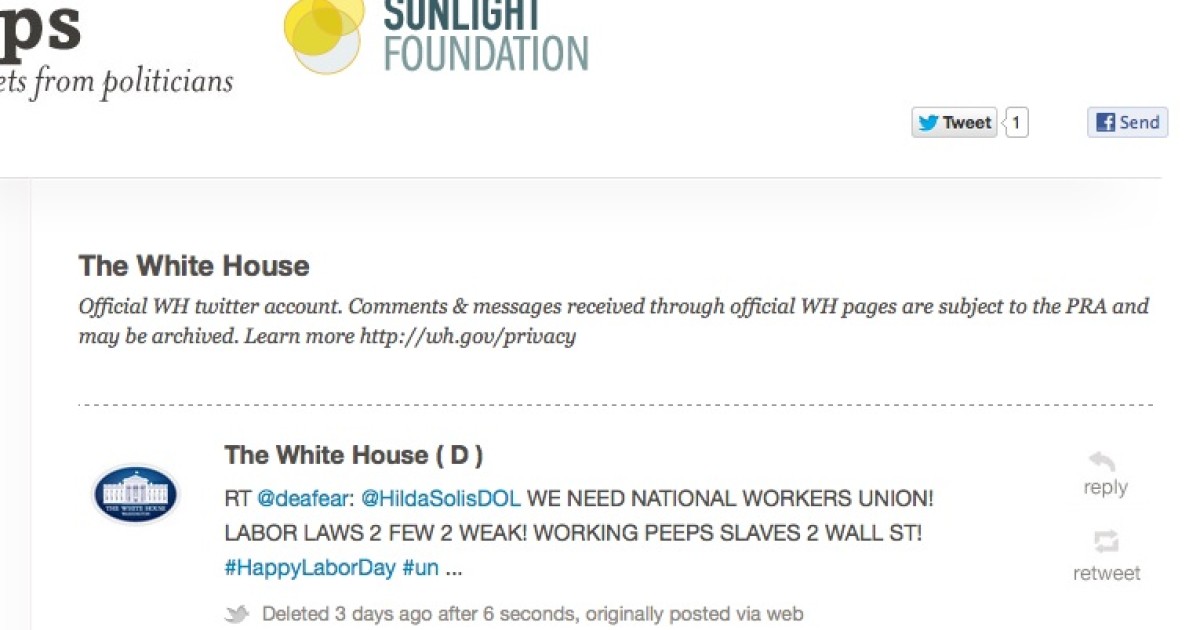 W.H. Retweets: 'WORKING PEEPS SLAVES 2 WALL ST!'