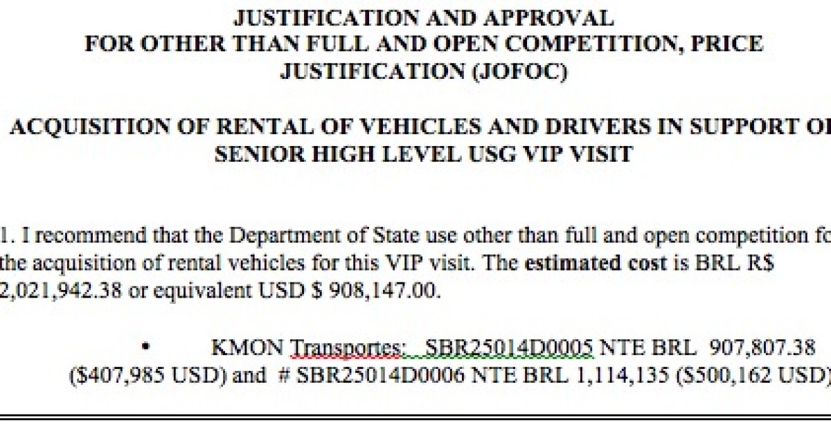 $908K for Vehicles for Biden's World Cup Trip--On Top of $2.2M for Hotels