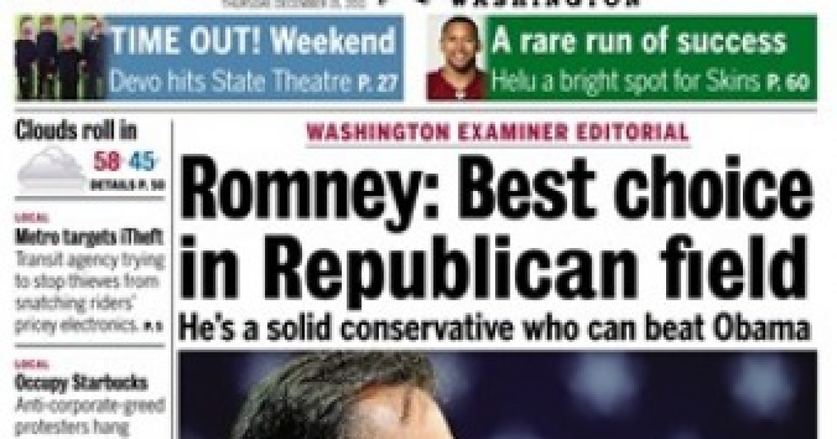 The Washington Examiner Endorses Mitt Romney