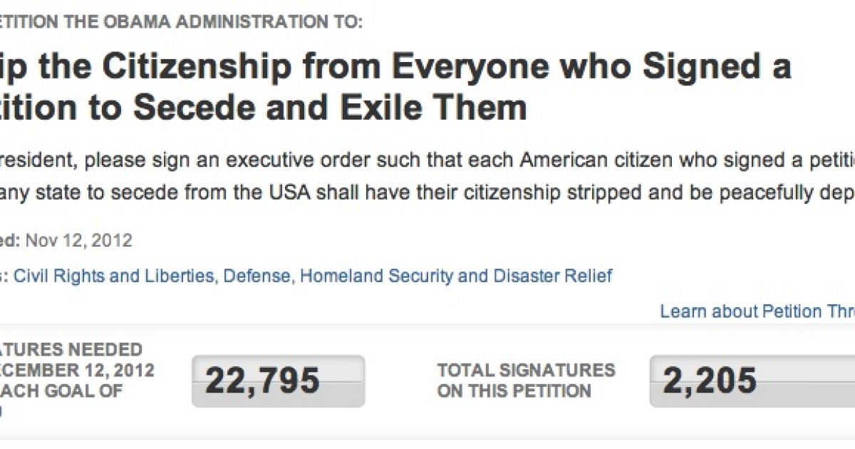 W.H. Petition Calls for Stripping Citizenship and Exile for Anyone Who Signs Petition to Secede