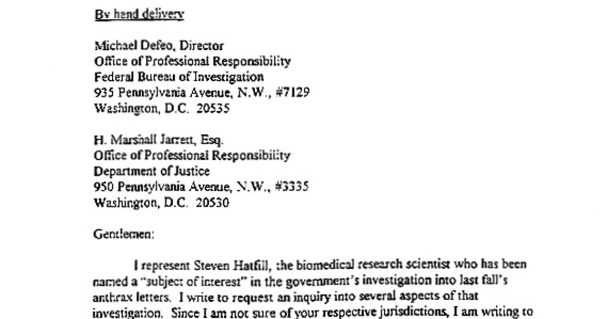 Glasberg Letter to FBI/DoJ, August 13, 2002
