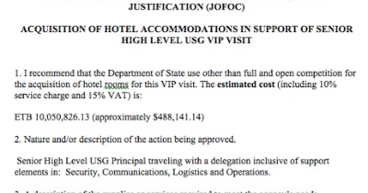 Update: $1.3M for Four Hotels for President Obama's Ethiopia Trip