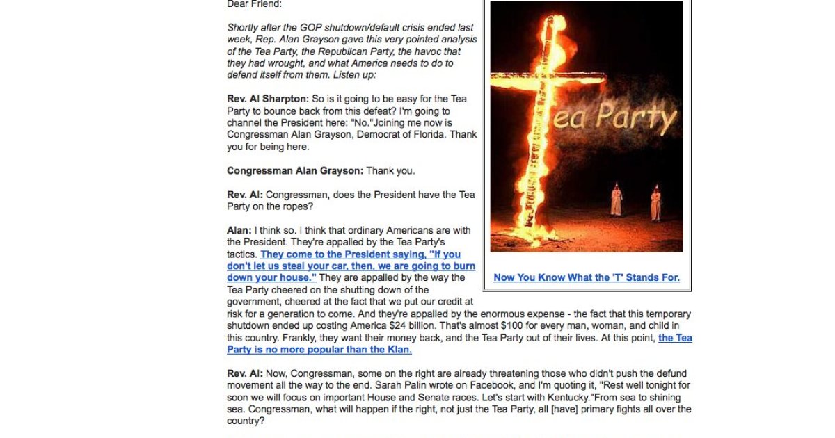 Dem. Rep Uses Burning Cross to Spell 'Tea Party'