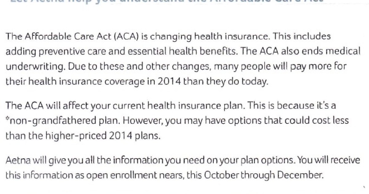 Aetna Letter Warns Customers: 'Many People Will Pay More For Health Insurance' Under Obamacare